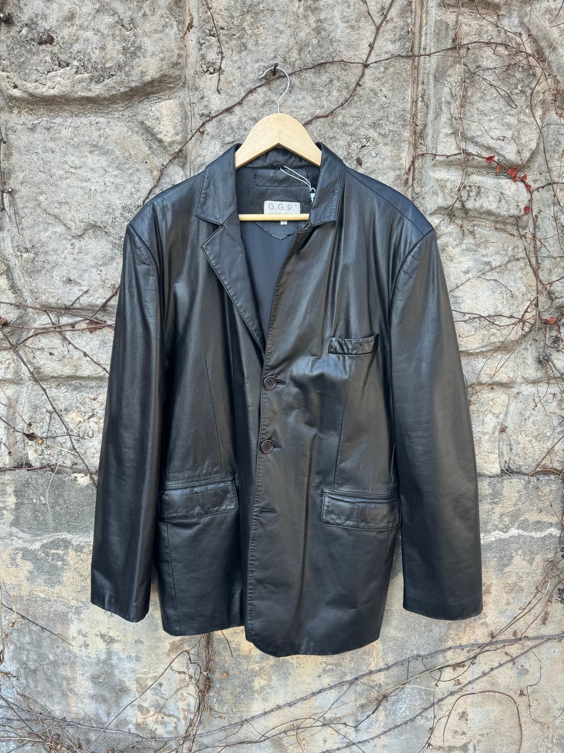 G.g.p 빈티지 소가죽 카코트 레더 블레이저 자켓 코트 블랙 상품이미지1