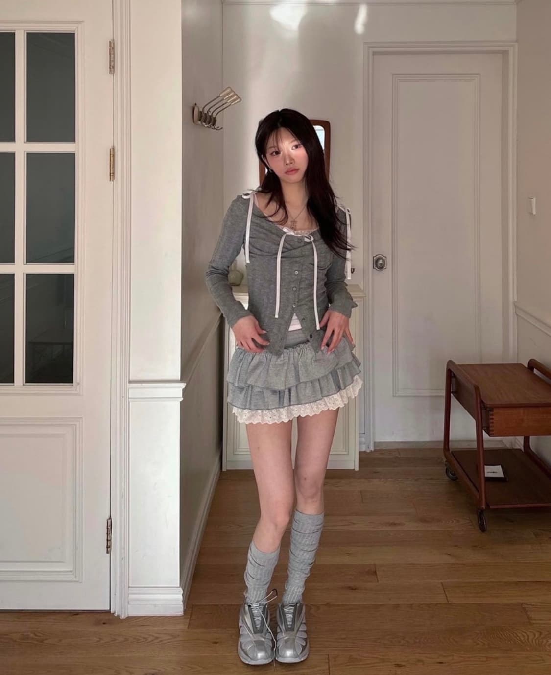 (셋업) 뉴얼린 버튼탑 + 레이스 슬리브리스 상품이미지4