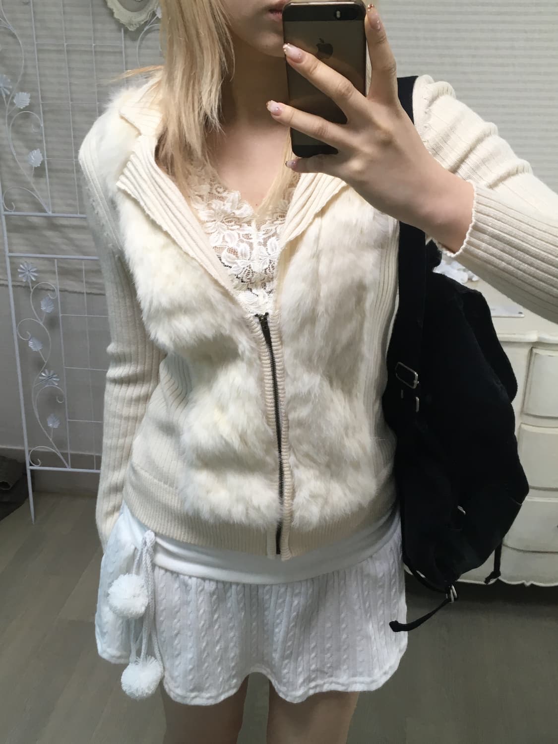 jpn vintage ivory fur knit zip-up 상품이미지1