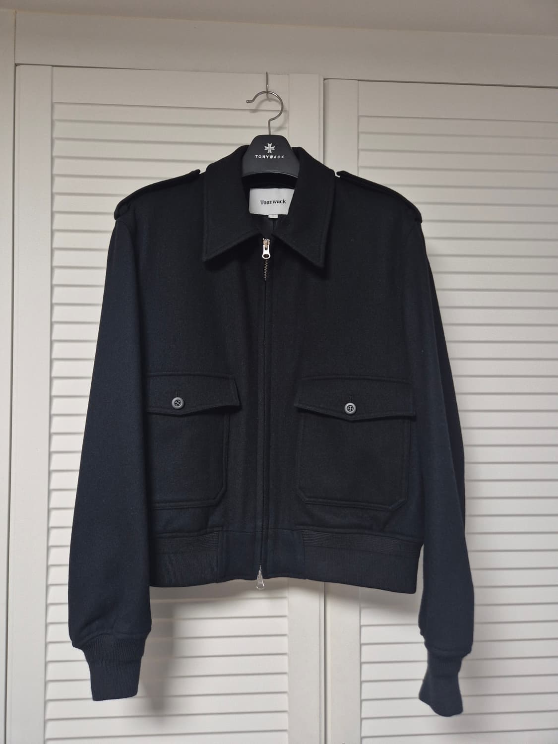 (XL)토니웩 펠티드 울 에폴렛 봄버 자켓 블랙 상품이미지2