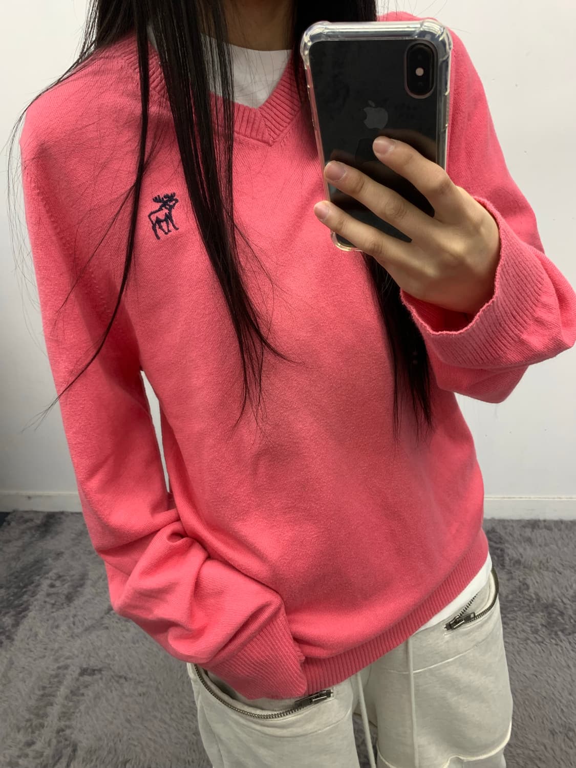 아베크롬비 오버핏 핑크 브이넥 니트 상품이미지3