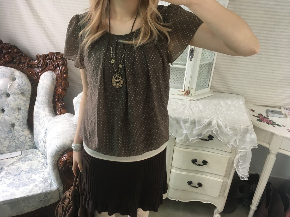 빈티지 브라운 도트 블라우스 상품이미지5