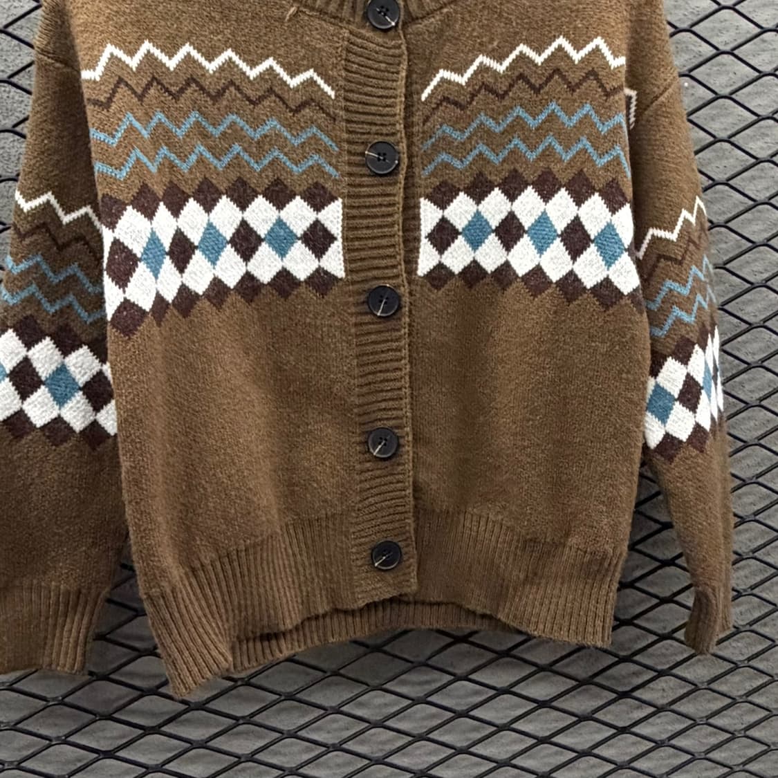 JPN VINTAGE 에스닉 니트 가디건 아가일 패턴 빅버튼 디테일 상품이미지5