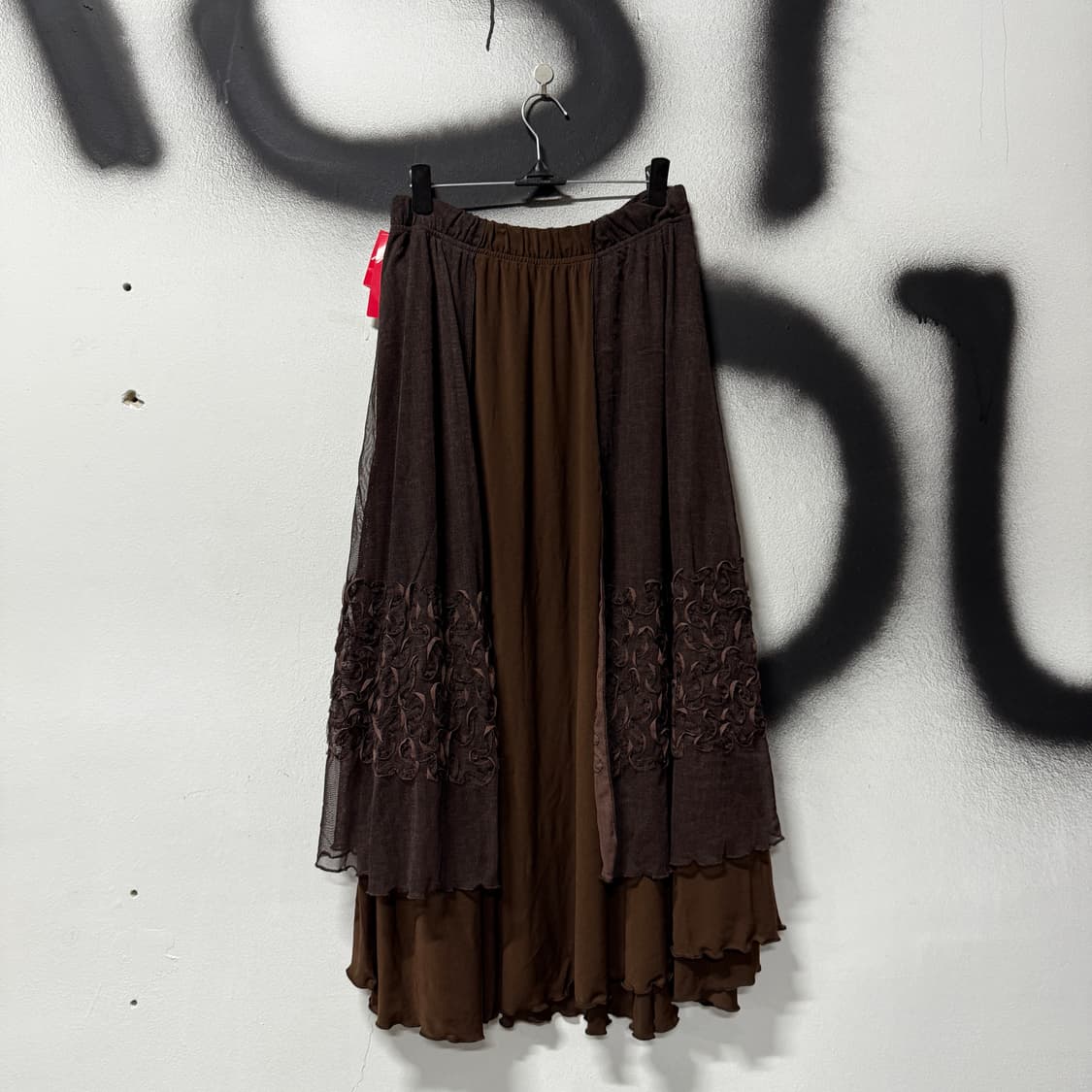 VTG 빈티지 브라운 크로셰 레이어드 밴딩 롱 스커트 상품이미지2