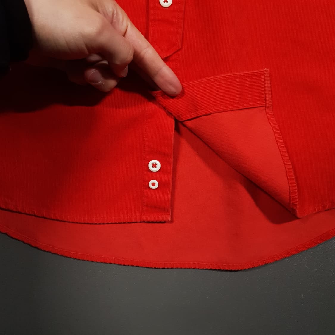 100 (L) 라코스테 라이브 크록 포켓 코듀로이 셔츠 골덴 남방 레드 상품이미지6