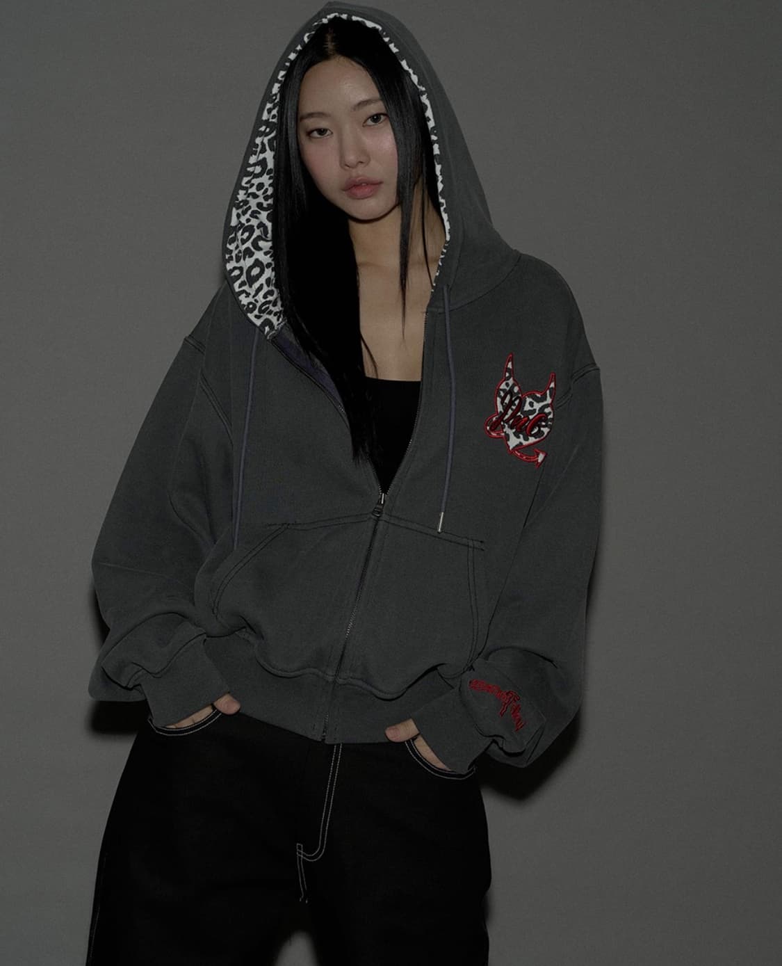 Leopard Heart Logo Hoodie Zip-Up (Washed 상품이미지1