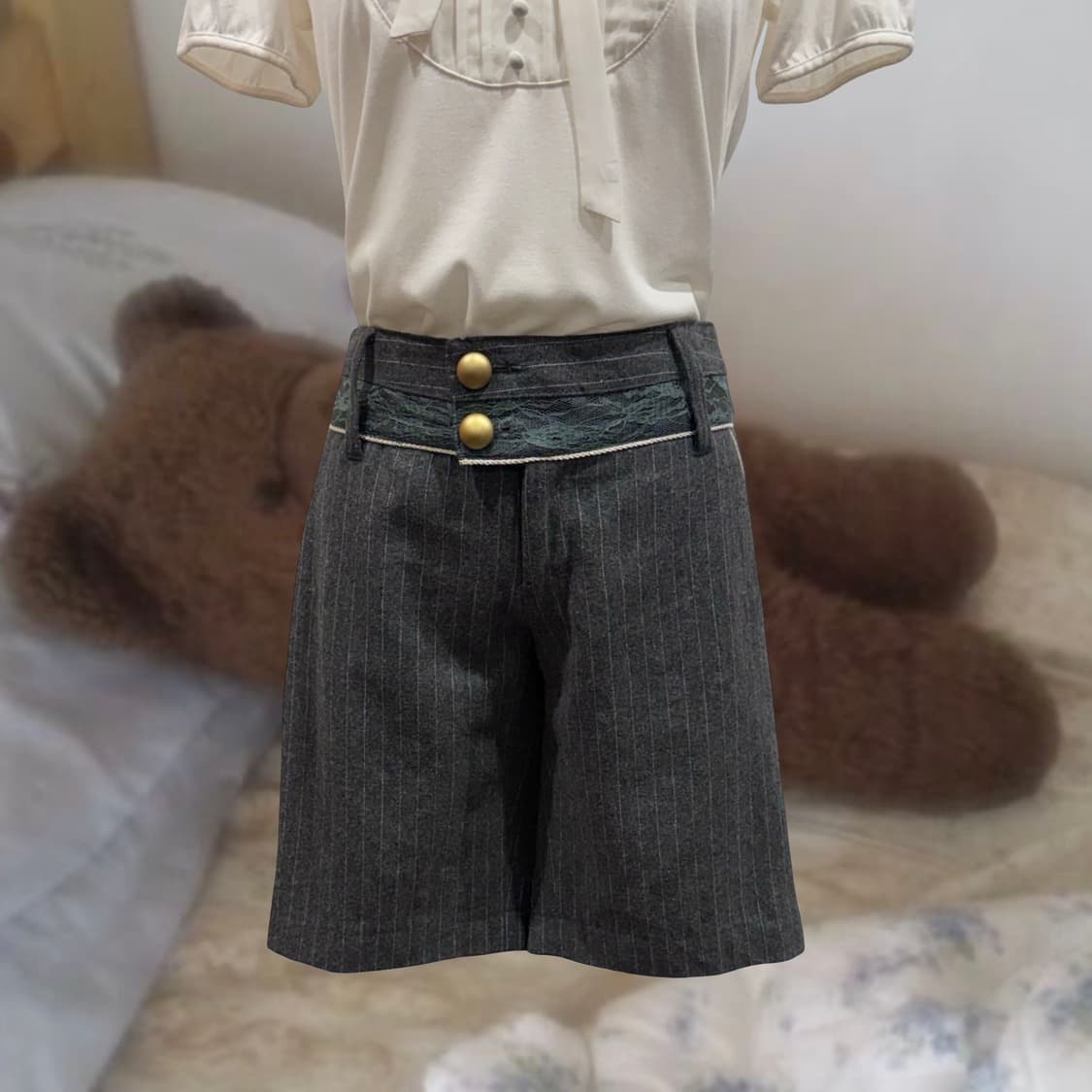 Axes femme 엑시즈팜 레이스 투버튼 울혼방 4부 팬츠 상품이미지5