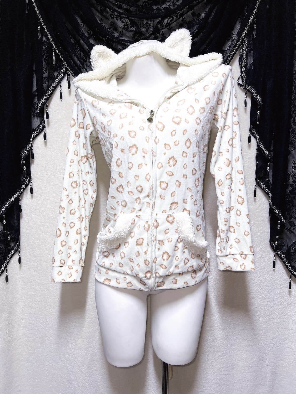 슈가돌 레오파드 호피 민트 네코미미 퍼후드집업 룸웨어 홈잠옷 갸루 핀터 상품이미지5