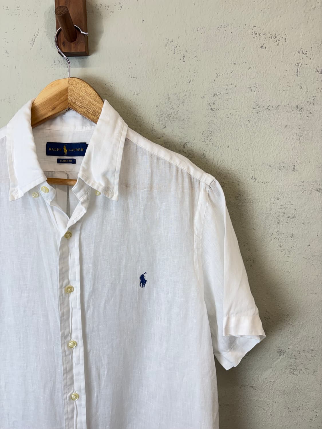폴로랄프로렌 큐알 인증 화이트 린넨 반팔 셔츠 상품이미지3