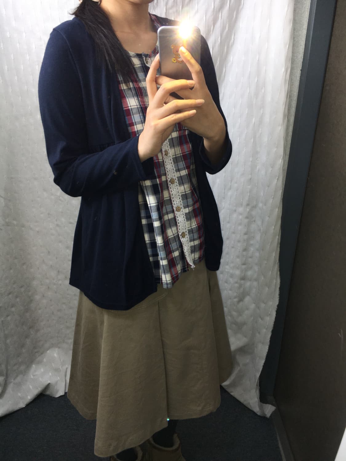 네이비 체크 레이어드 블라우스 상품이미지4