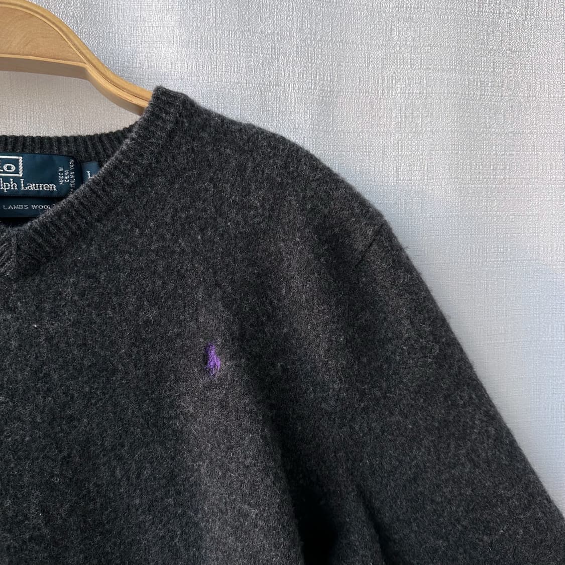 폴로 랄프로렌 니트 램스울 브이넥 스웨터 차콜 그레이 L 상품이미지2