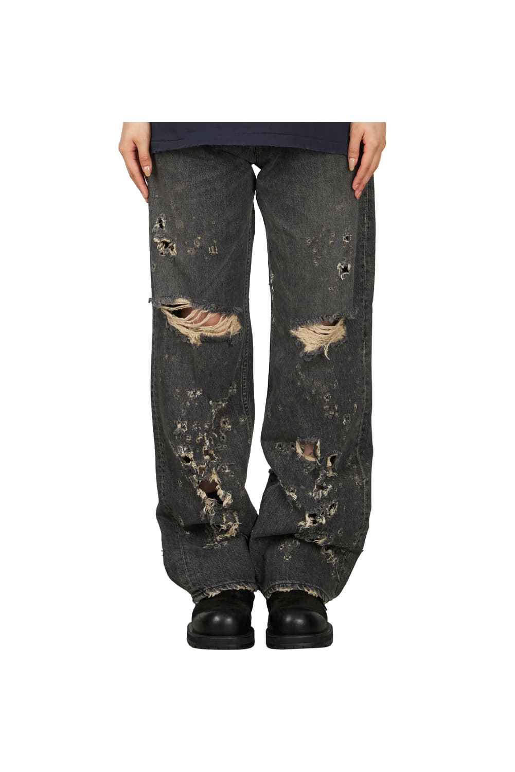 새상품 다이리쿠 데미지 블랙 스트레이트 데미지진 L 상품이미지6