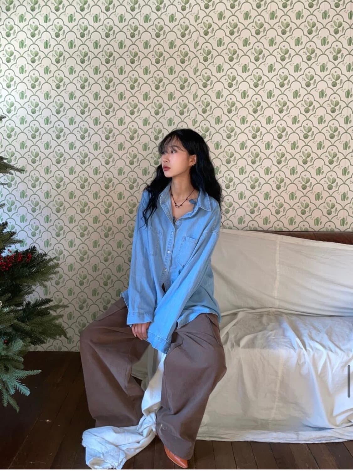 모래하우스 연청 오버핏 데님 셔츠 상품이미지3