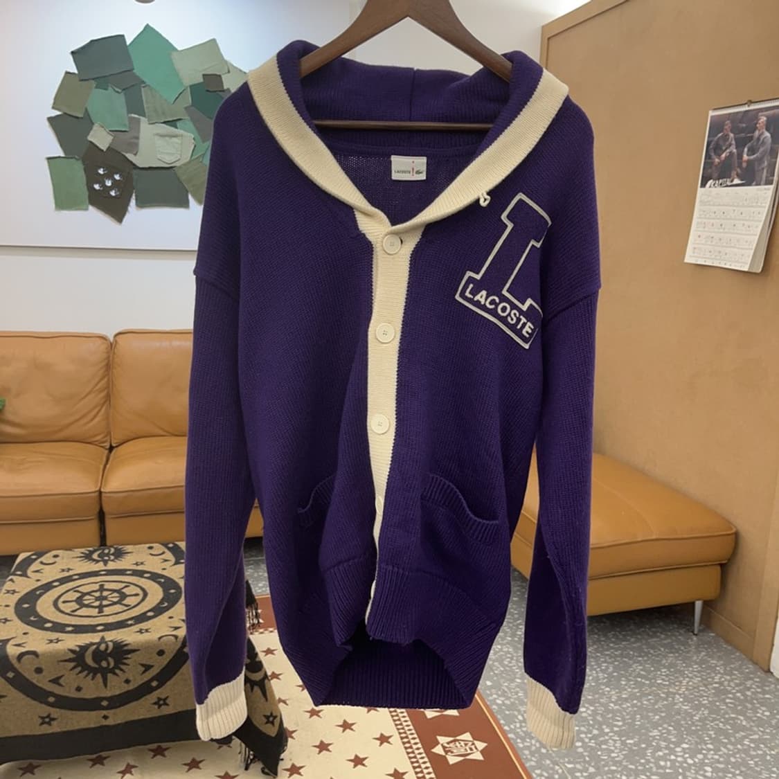 라코스테 숄카라 빅로고 레트로 퍼플 울 니트 가디건 4 C08659 상품이미지3