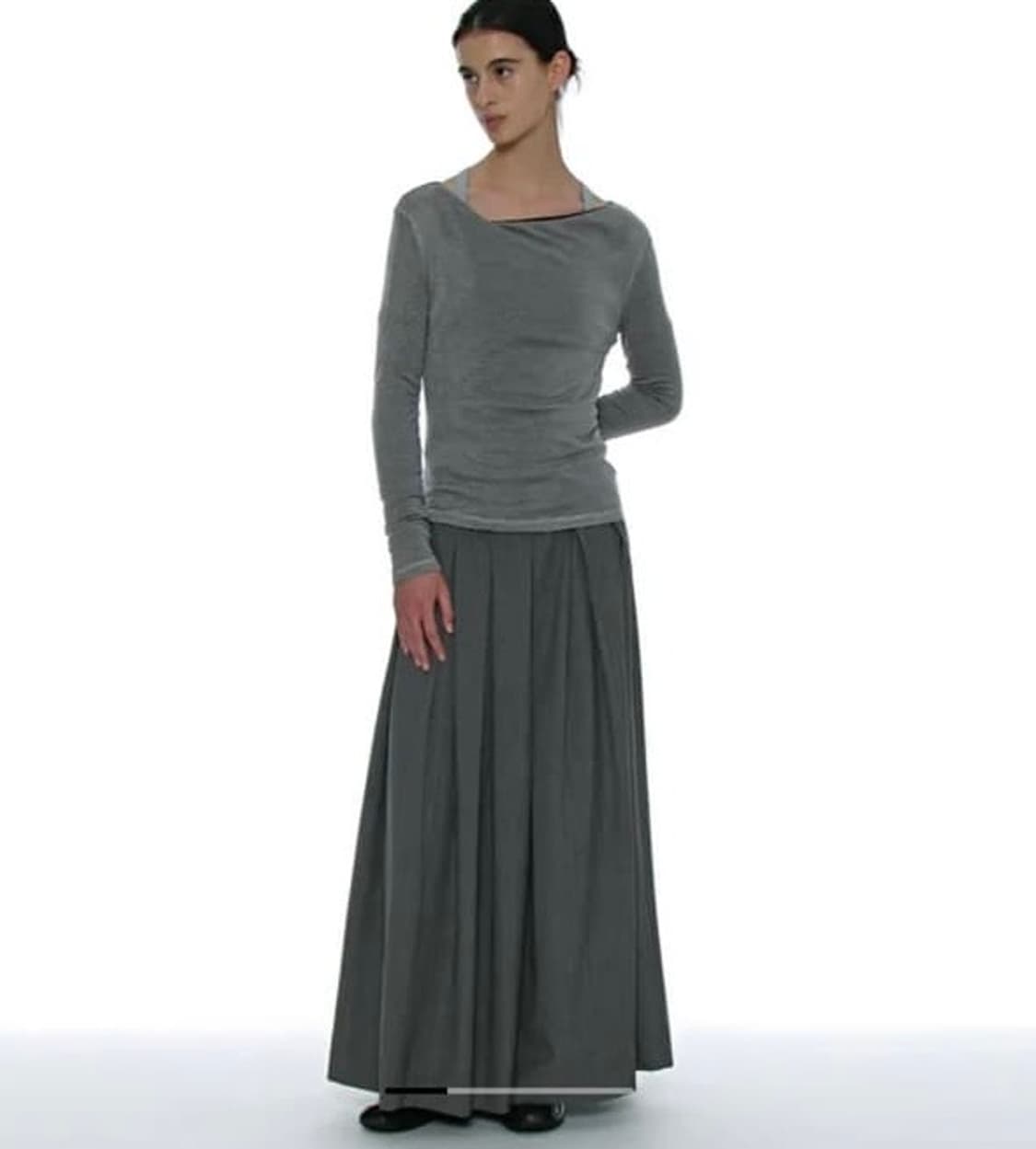 PARTIMENTO 새상품 그레이 허리개더링 컷오프 롱 스커트 M 상품이미지3