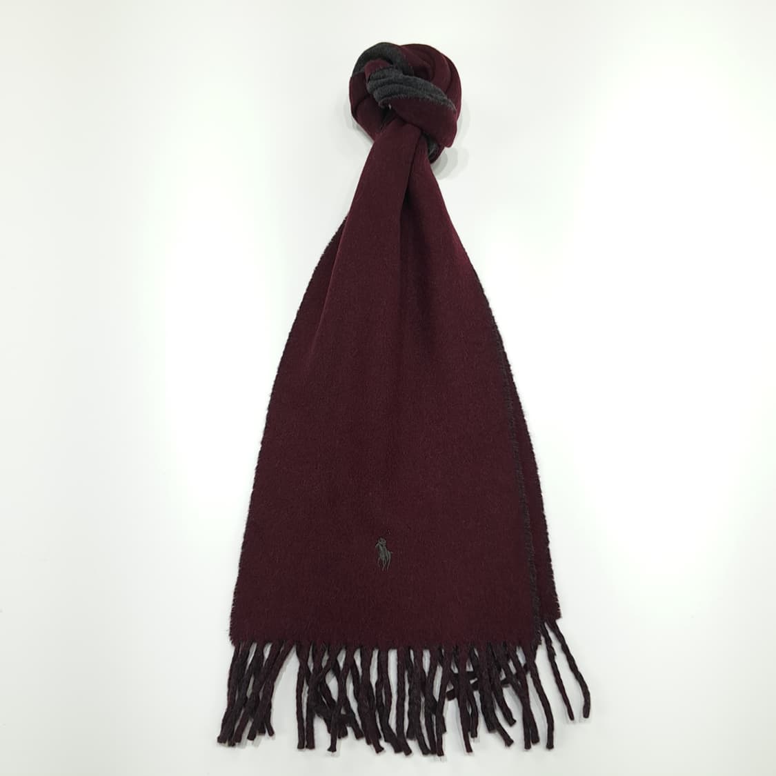 MX262 폴로 랄프로렌 버건디 그레이 양면 램스울 목도리 머플러 상품이미지1