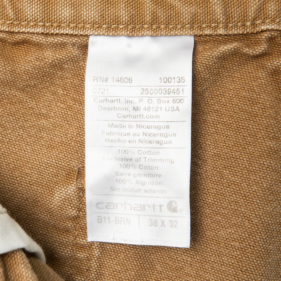 [34] 칼하트 B11 싱글니 덕캔버스 카펜터 워크팬츠 브라운  상품이미지9