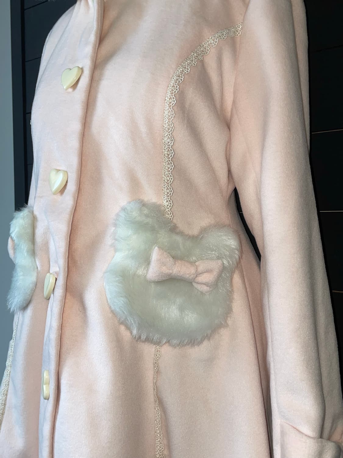 DEARY 디어리 네코미미 고양이귀 퍼 리본 핑크 갸루 코트 상품이미지7