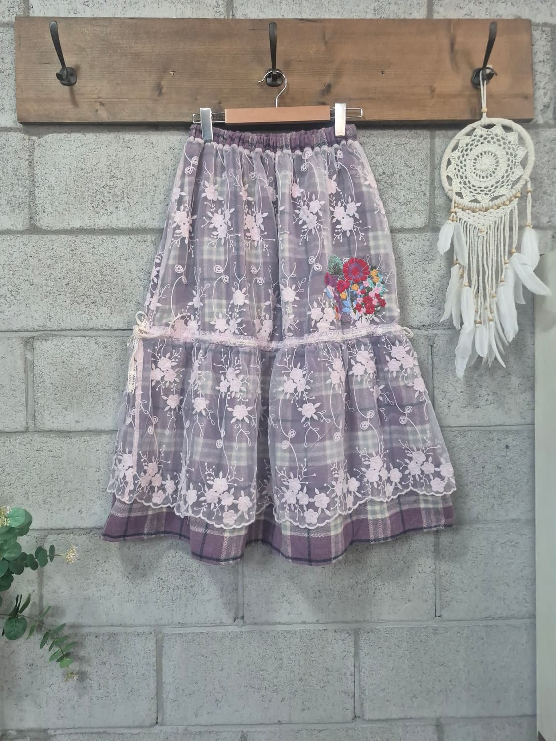 자수 울체크스커트  상품이미지1