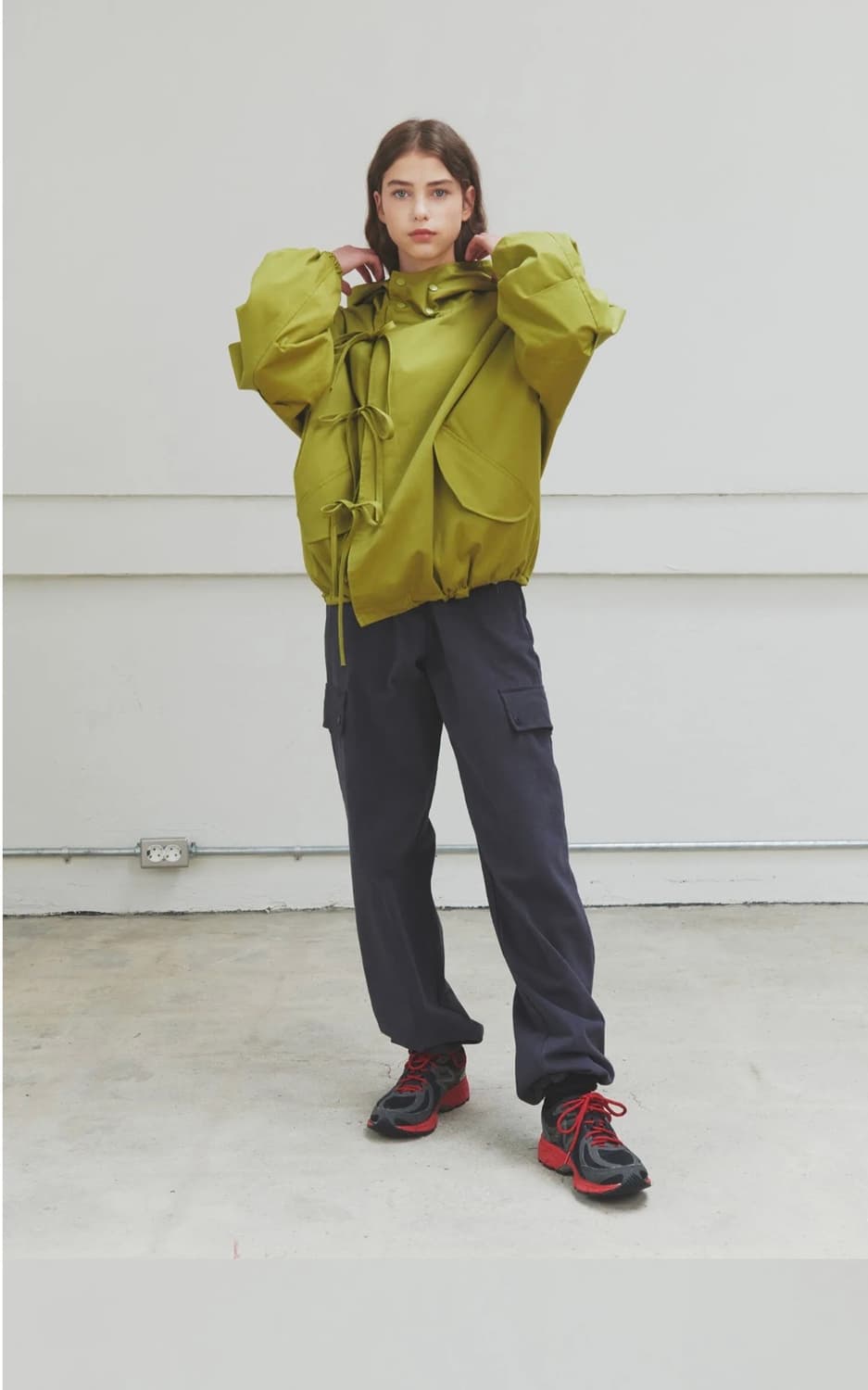 페스토 Pesto 리본 후드 자켓 올리브 ribbon hood olive 상품이미지6