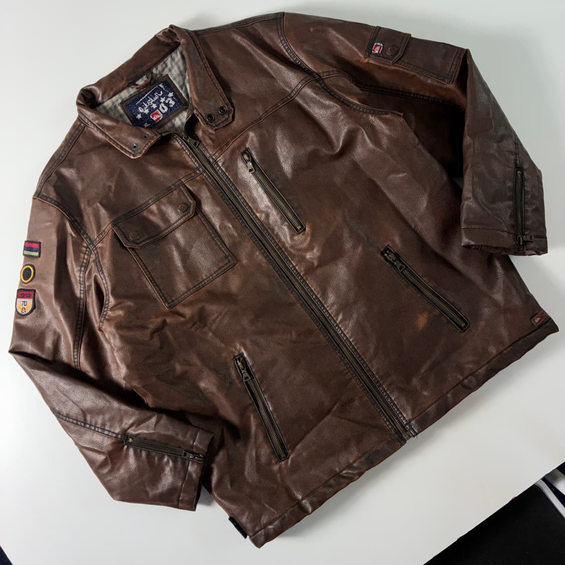 Quick silver  퀵실버 90,s 웨스턴 레더 브라운 레이싱 자켓 상품이미지3