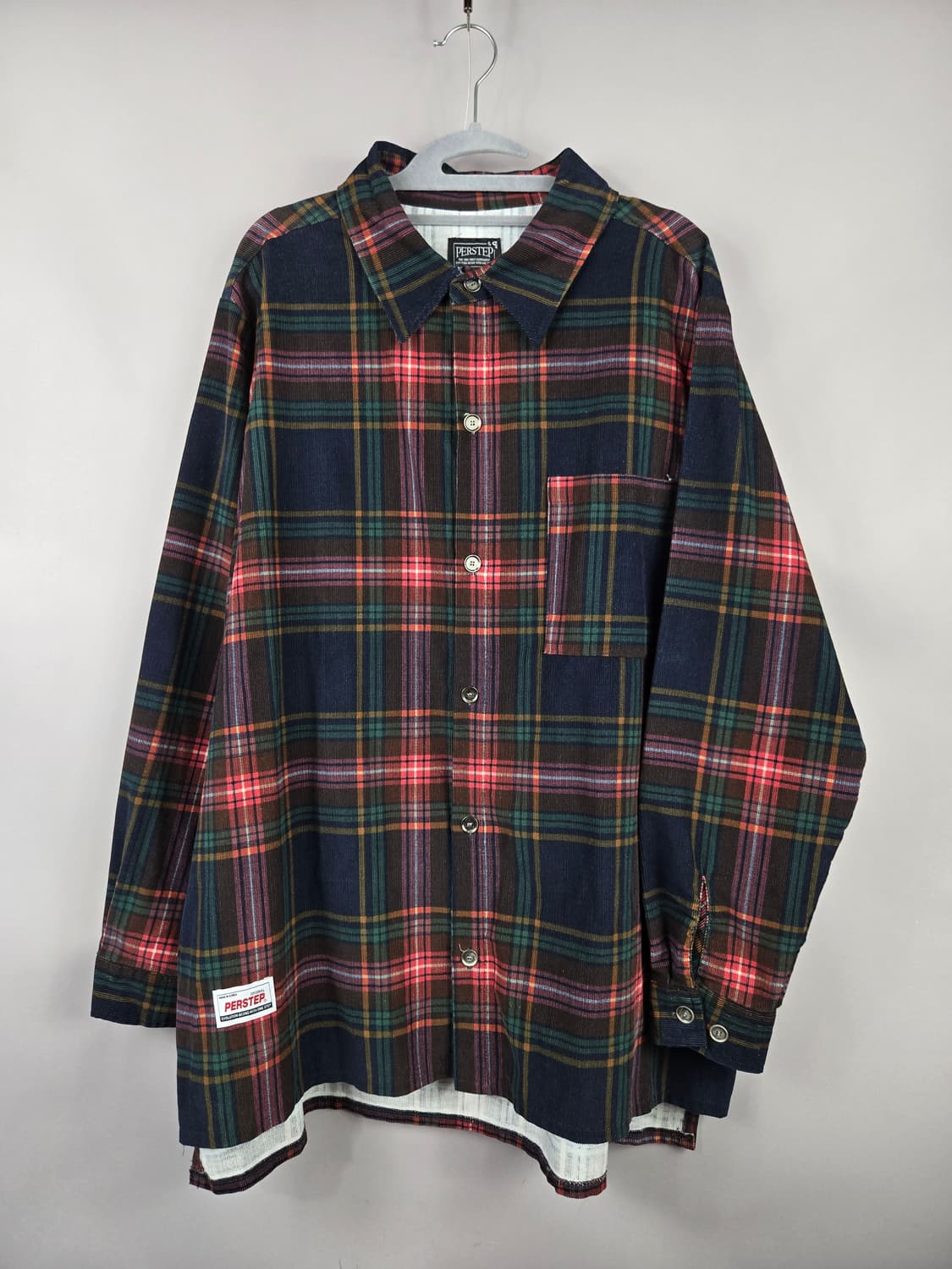 [무료배송]퍼스텝 L 남성 오버핏 코튜로이 골덴 체크 셔츠 상품이미지1