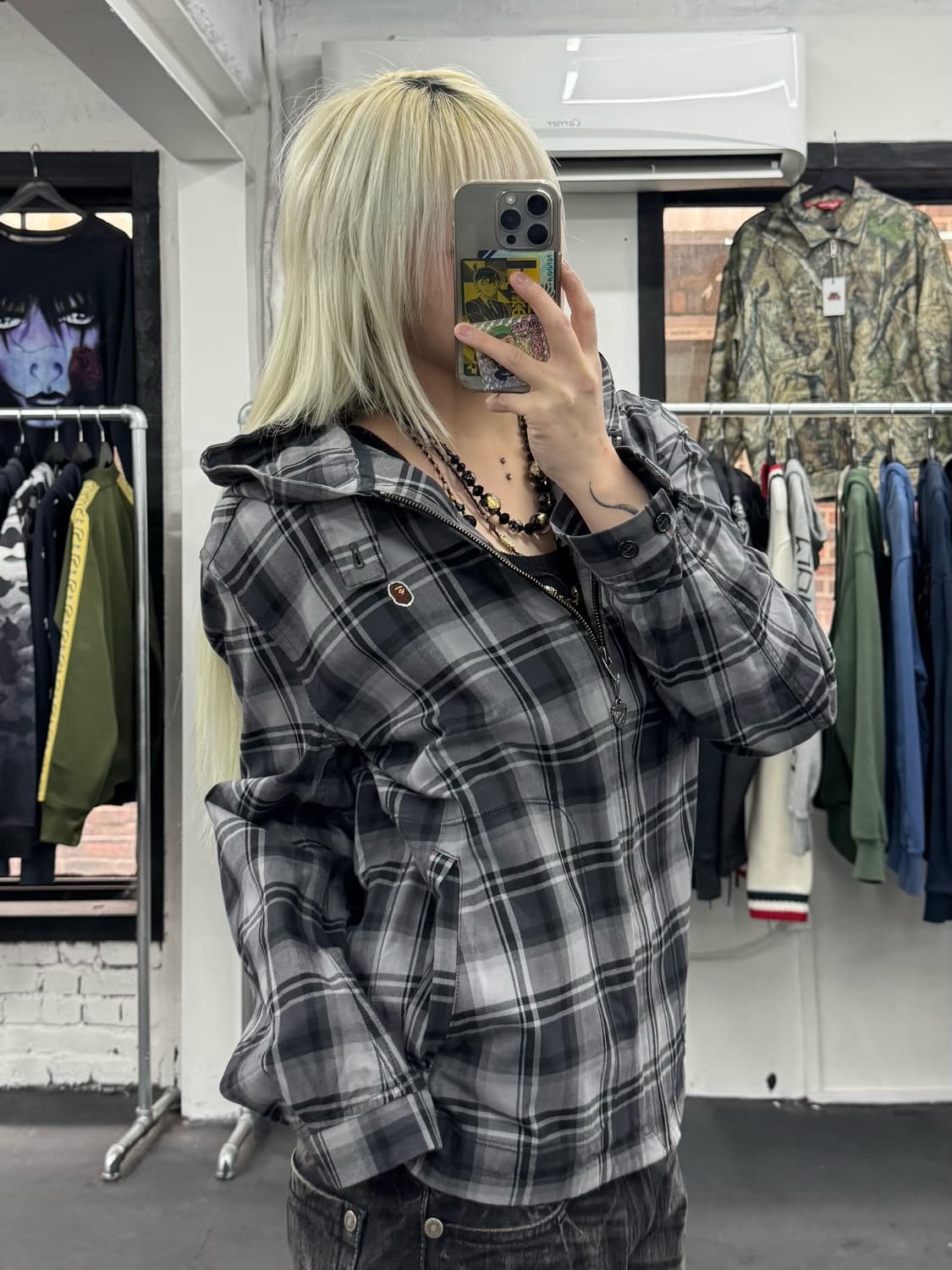 베이프 원포인트 체크 후드 자켓 상품이미지3