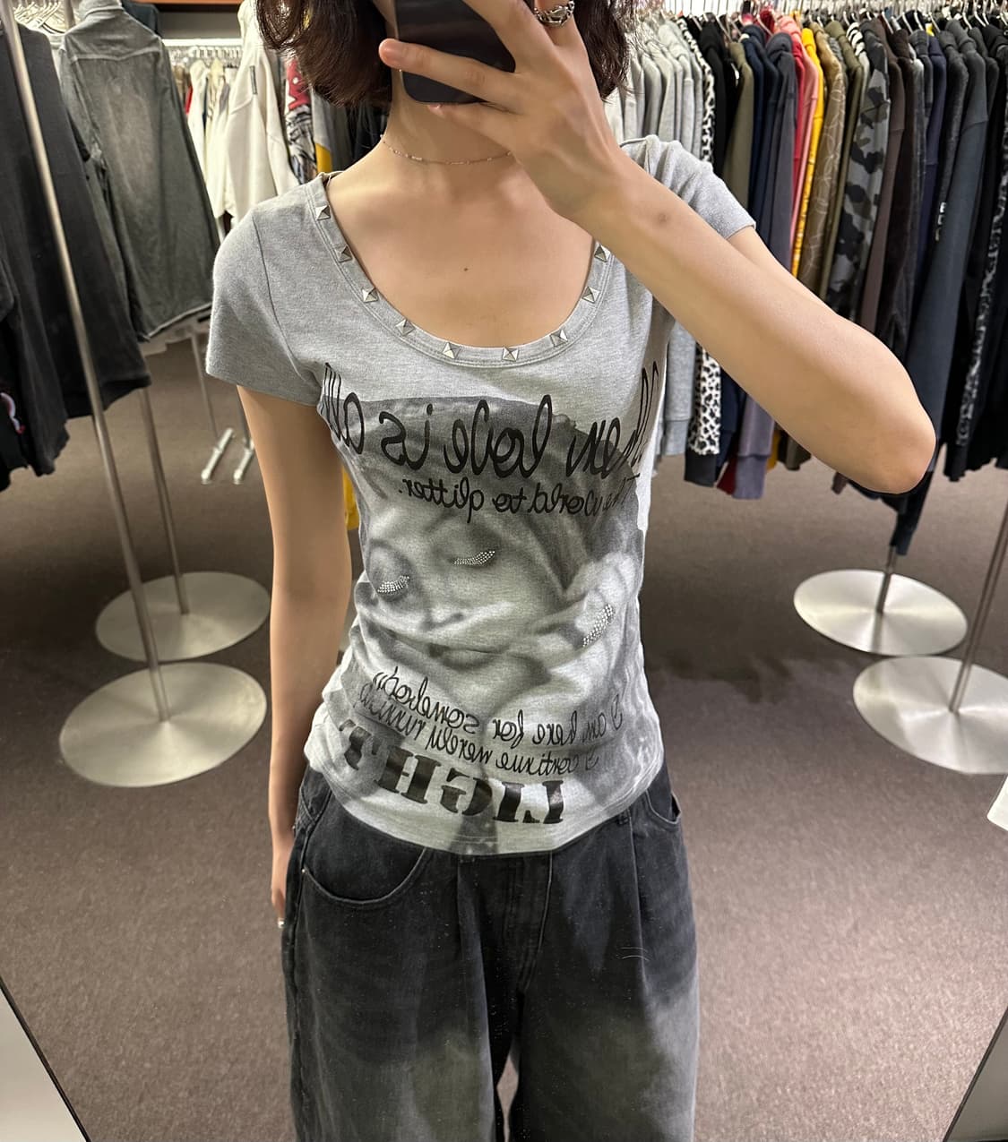 M)Japanese vintage y2k 큐빅 프린팅 반팔 상품이미지2