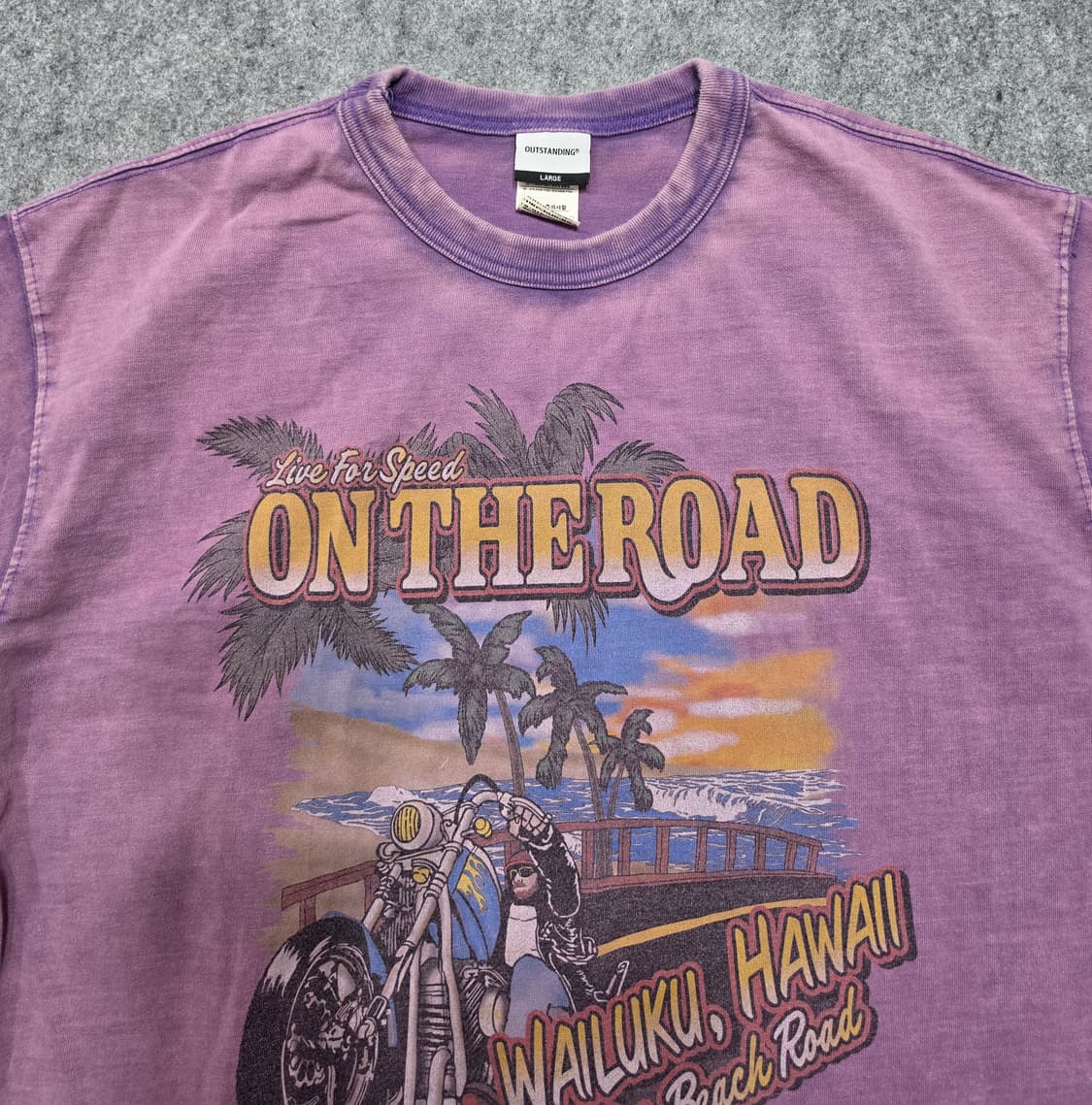 아웃스탠딩 하와이 바이크 그래픽 피그먼트 워싱 반팔티 L 상품이미지3