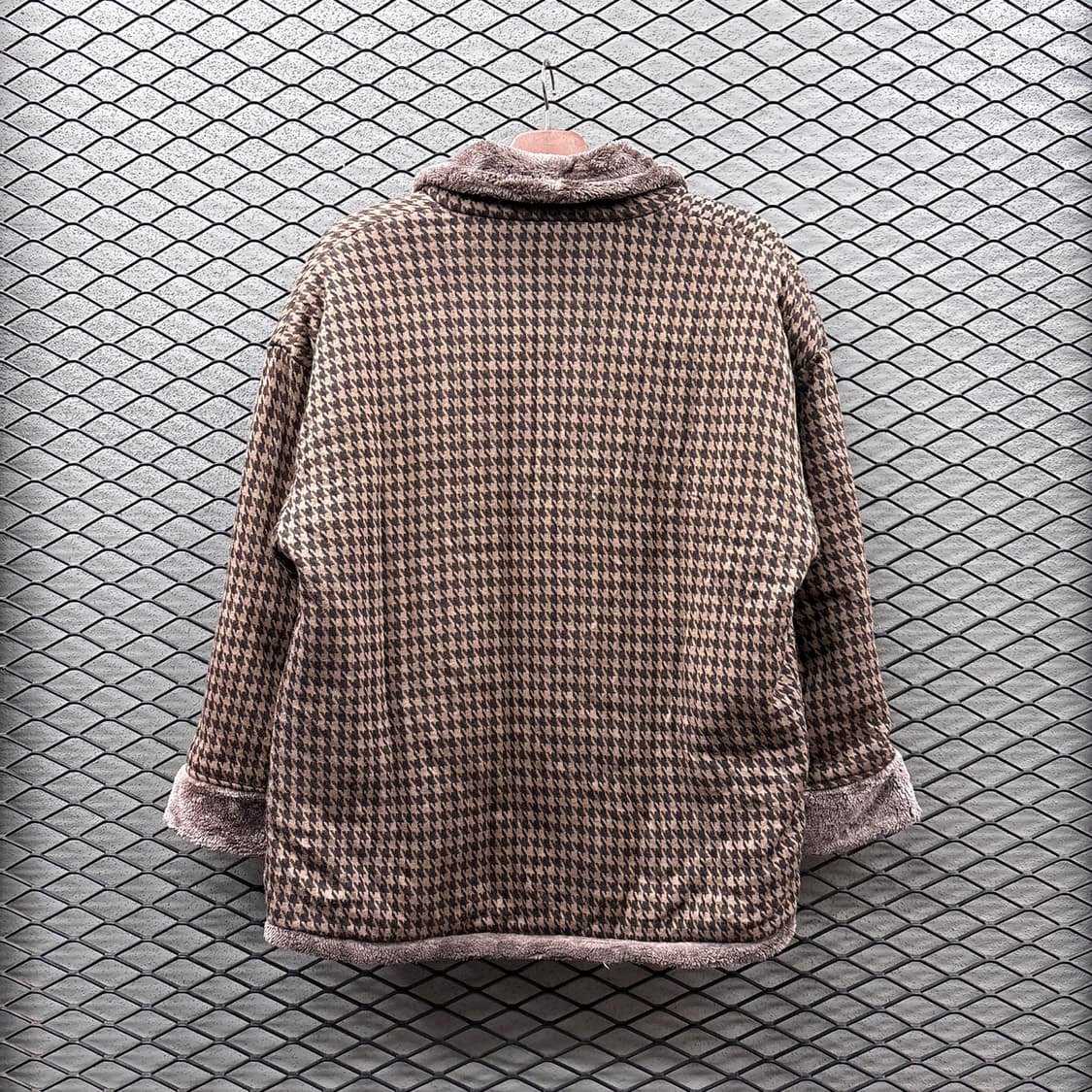 JPN VINTAGE 하운드투스 퍼 하오리자켓 우드 토글 디테일 브라운 상품이미지3