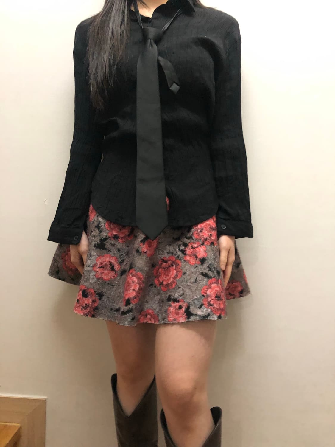 빈티지 그레이 플라워 미니 스커트 상품이미지1