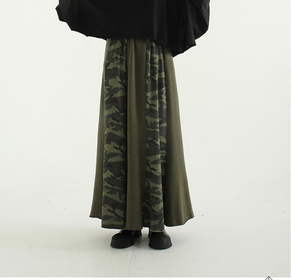 카모 밀리터리 밴딩 코튼 쭈리 롱스커트 롱치마 상품이미지1