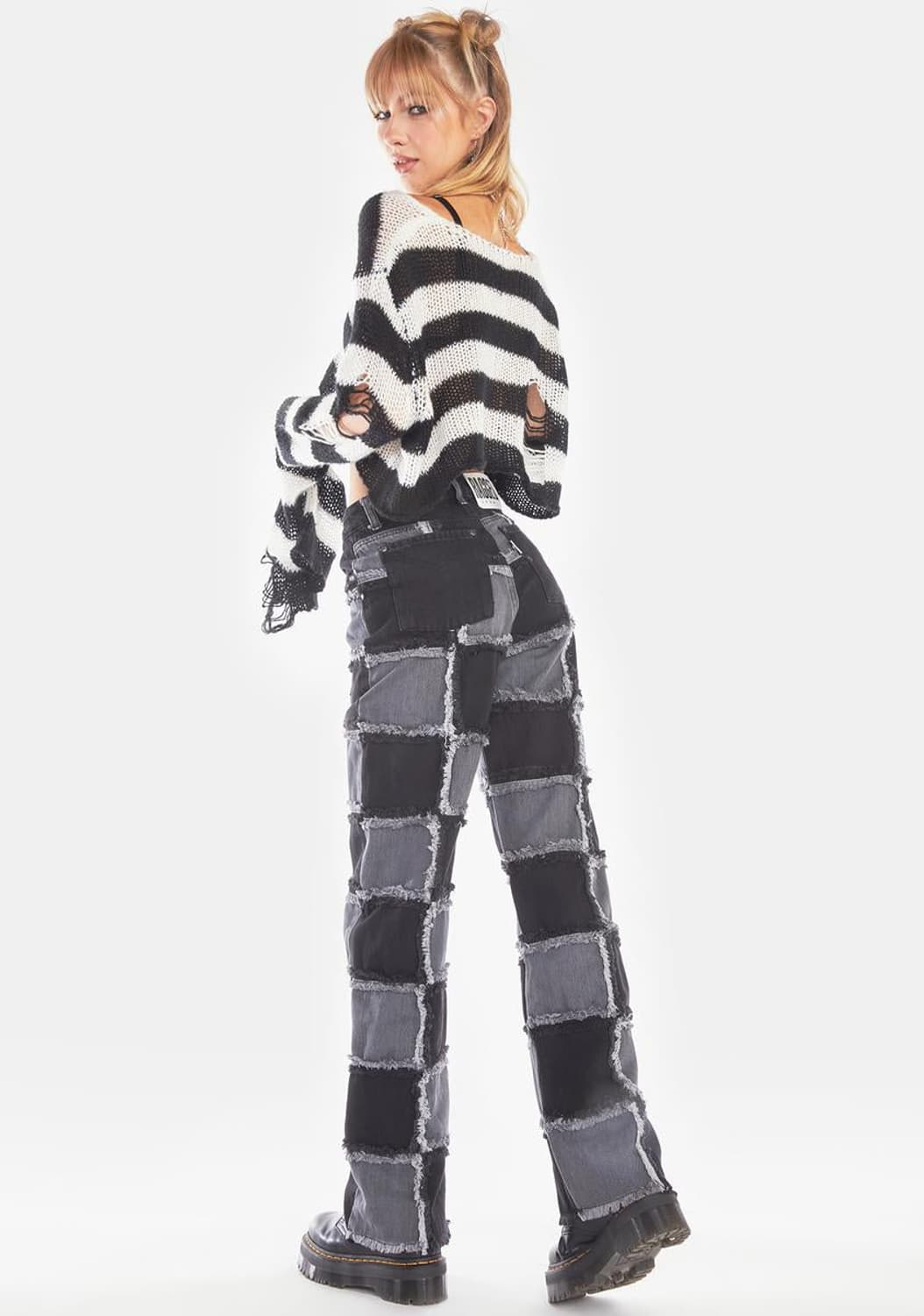 The Ragged Priest 흑청 체커보드 패치워크 데님 상품이미지4