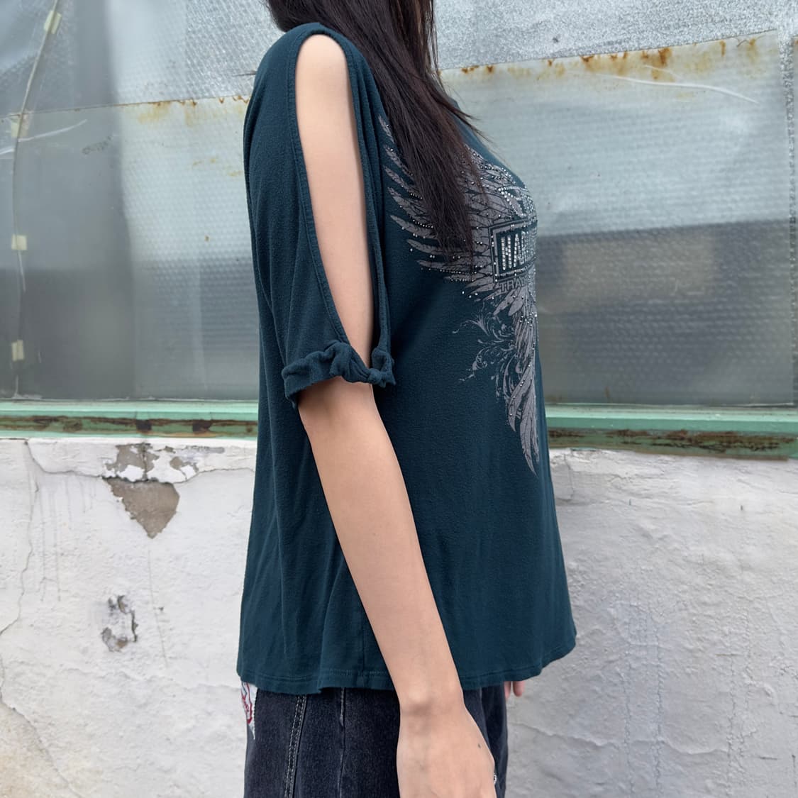 2000s 할리데이비슨 엔젤 윙 블링 반소매 탑 상품이미지6