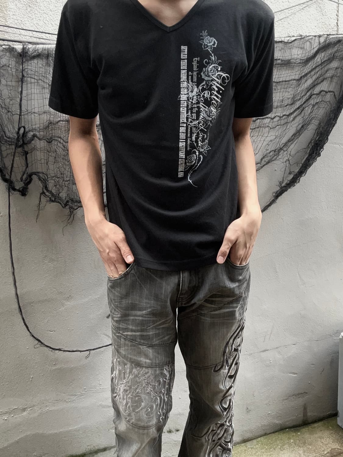 JPN d’homme a homme 펑크 프린팅 블랙 티셔츠 상품이미지1