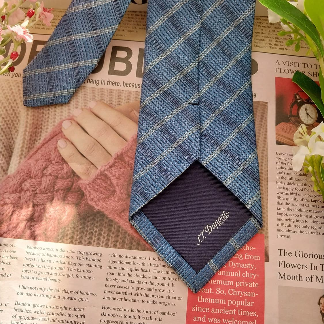 에스 티 듀퐁 실크 블루 체크 텍스처 넥타이 8cm A+등급 K1551
 상품이미지8