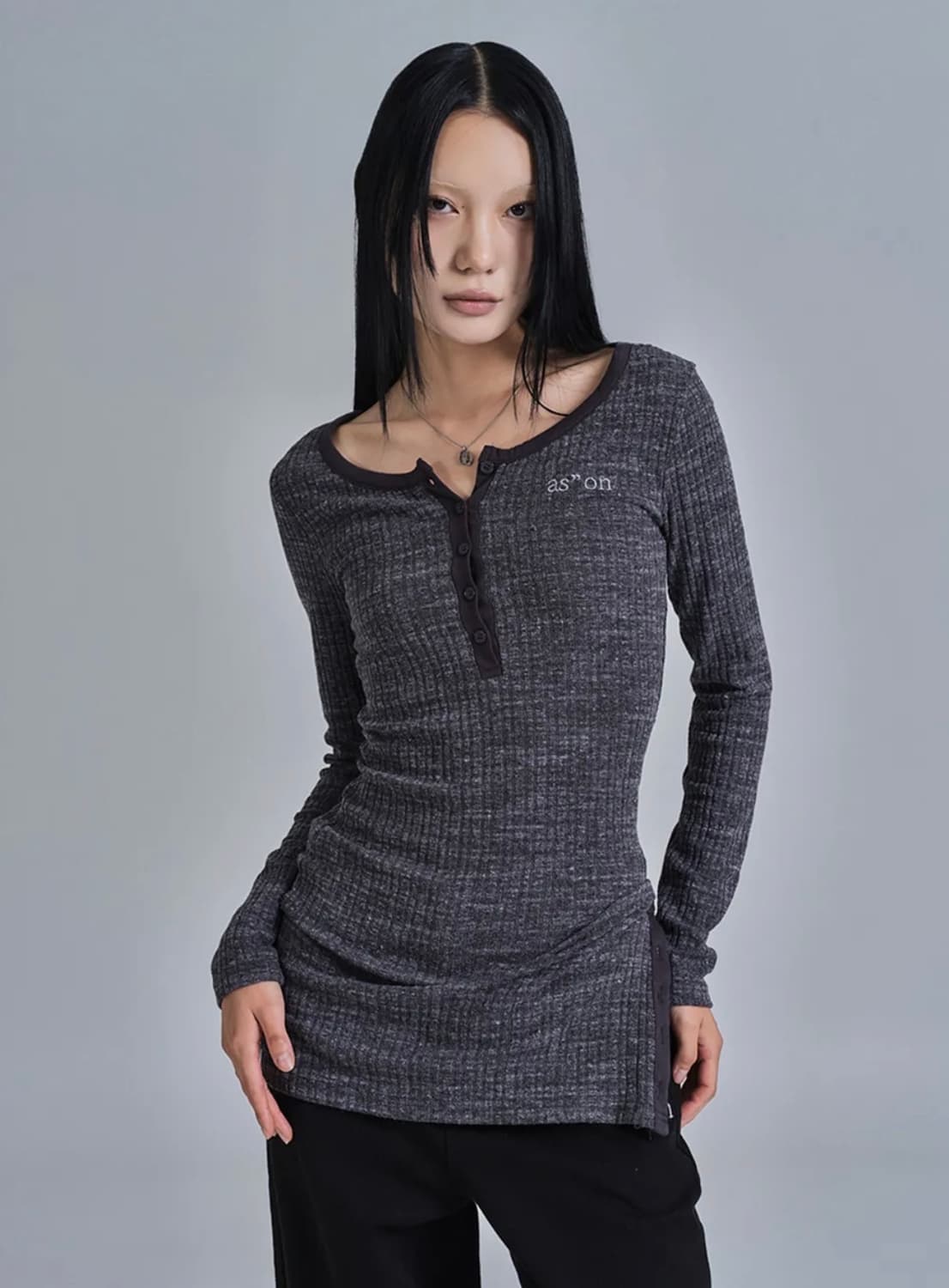 ason 애즈온 LIBBED COMBI MINI DRESS 차콜 상품이미지2