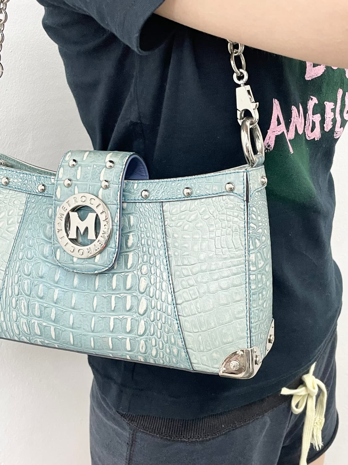 메트로시티 민트 크로커다일 은장 체인백 *레어 상품이미지9