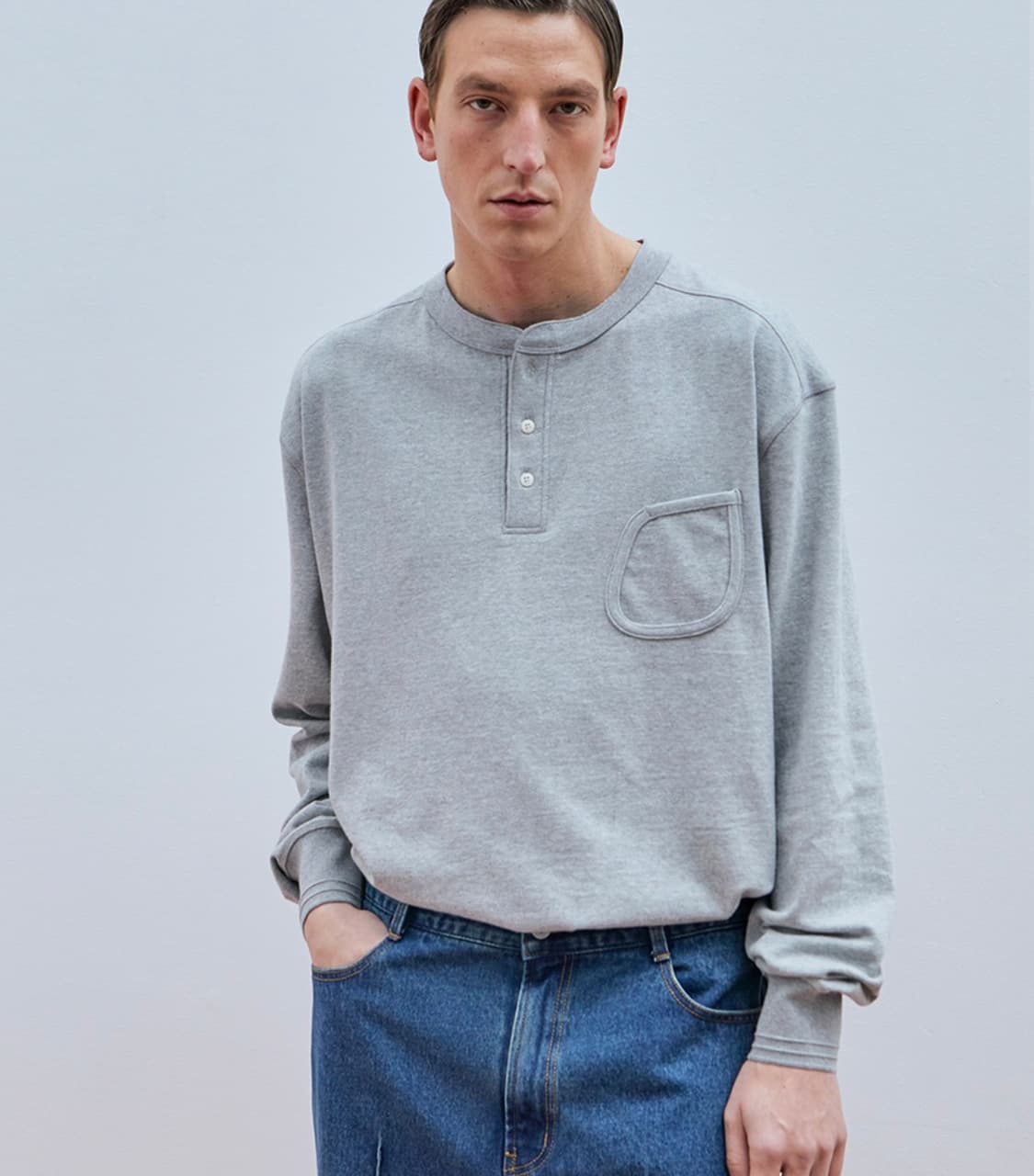 유니폼브릿지 헨리넥 ls 포켓 긴팔티 멜란지 그레이 XL 상품이미지1