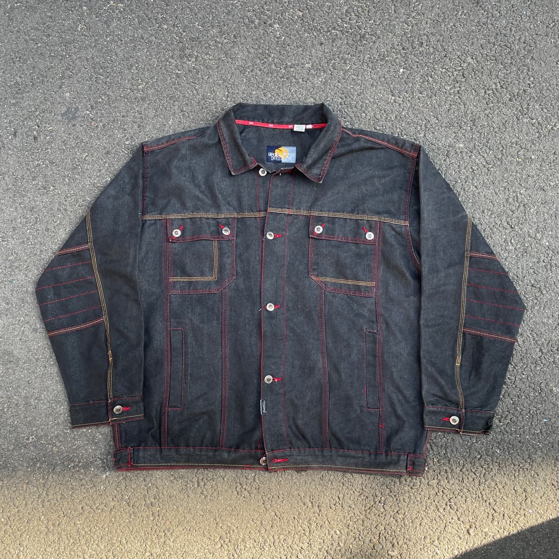 90s 사우스폴 올드스쿨 힙합 스케이터 블랙 스티치 흑청 데님 자켓 XL 상품이미지8