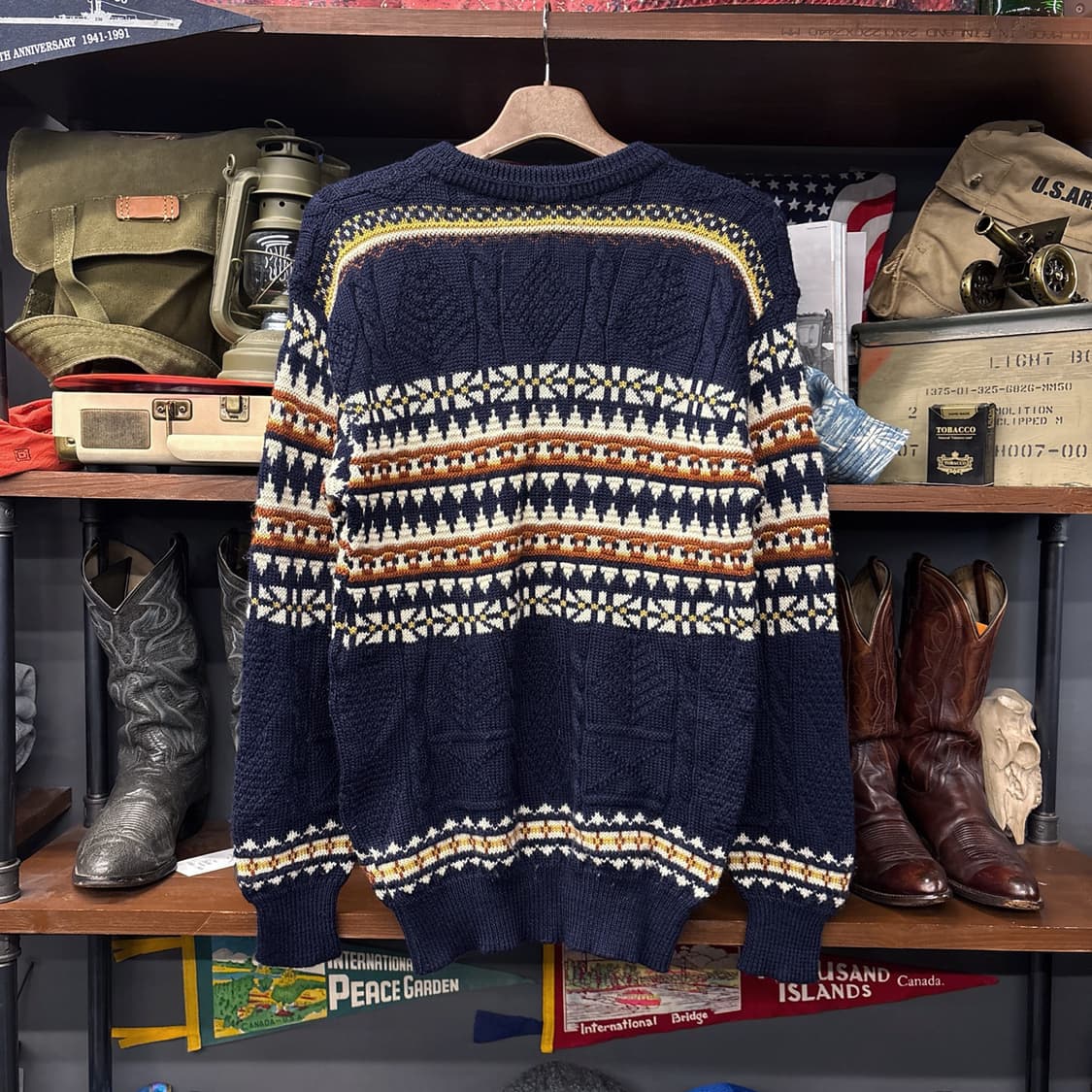 90s JPN 클래식 케이블 노르딕 음각패턴 믹스 울 스웨터 N164 상품이미지2