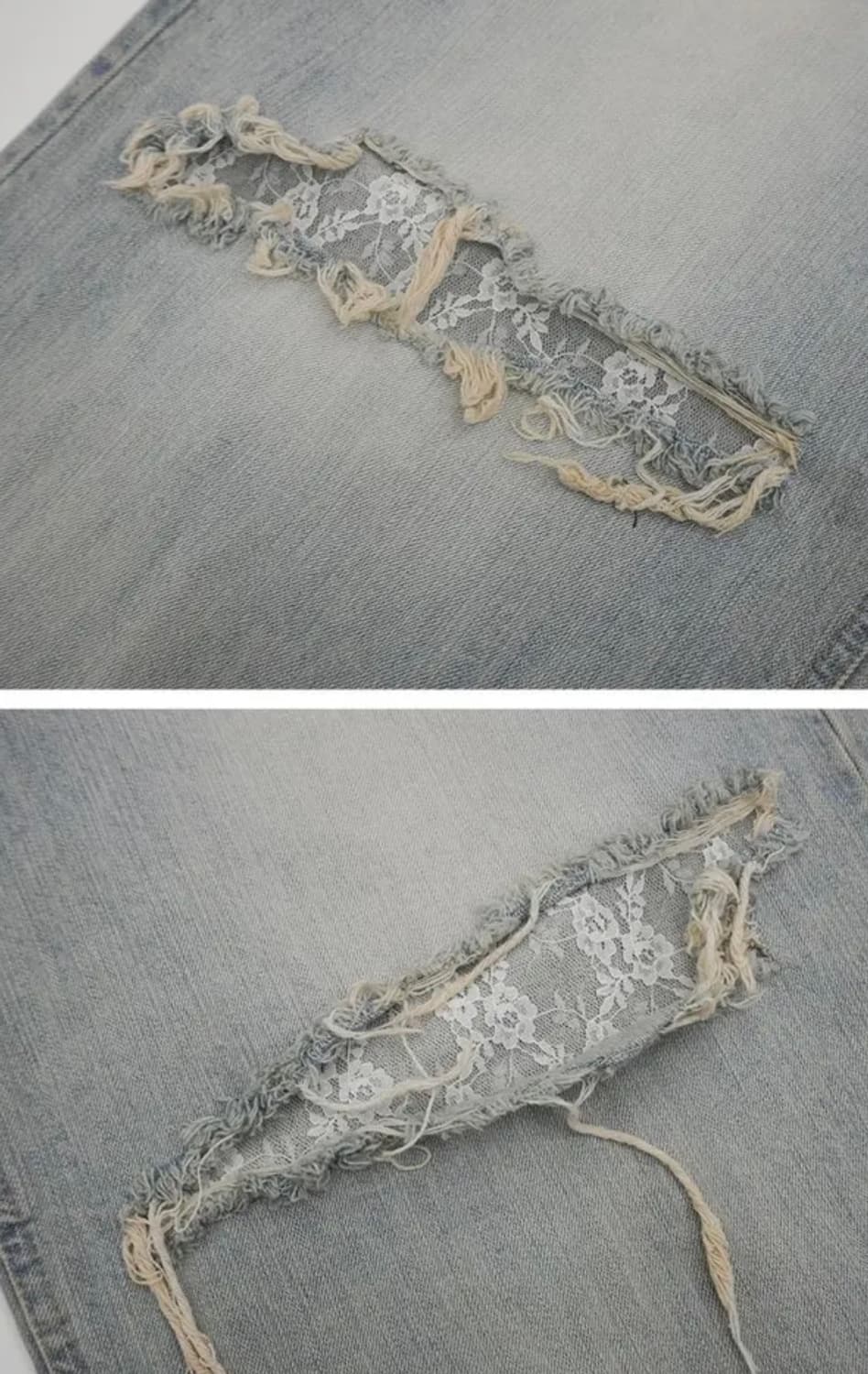 레이스 데미지 빈티지 워싱 연청 팬츠 상품이미지5