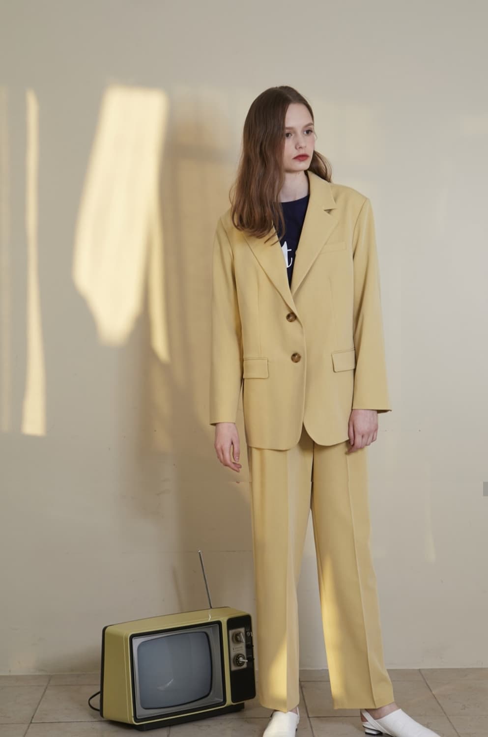 룩캐스트 옐로우 자켓 스커트 투피스 셋업 정장 세트 상품이미지3