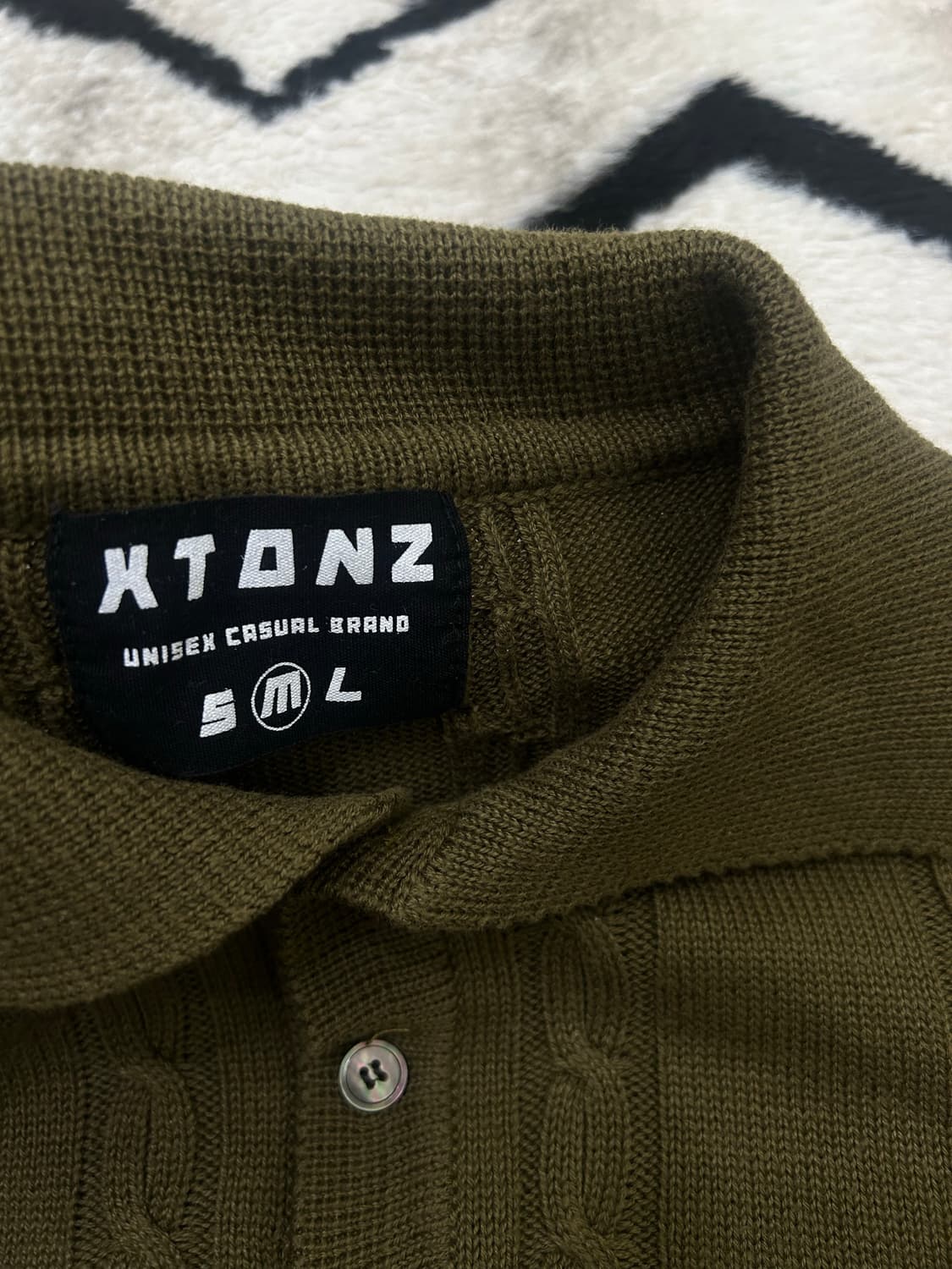 [M]엑스톤즈 오버핏 꽈배기 카라 반팔니트/카키 상품이미지5
