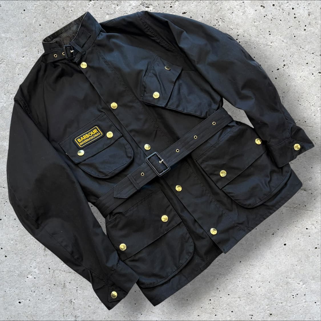 [36] 바버 인터내셔널 퍼 내피 포함 블랙 벨트 자켓 D621 상품이미지1
