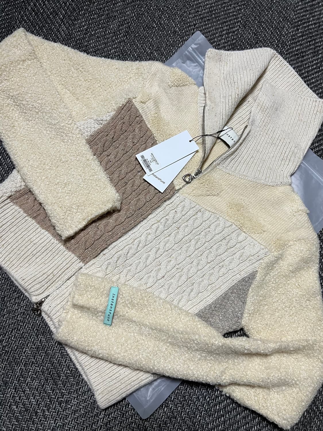 새상품/구할수없는/약20%저렴)인스턴트펑크 믹스집업울가디건-아이보리 상품이미지4