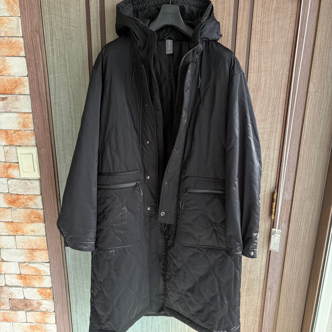언어펙티드 퀼티드 후디드 코트 블랙 M 상품이미지1