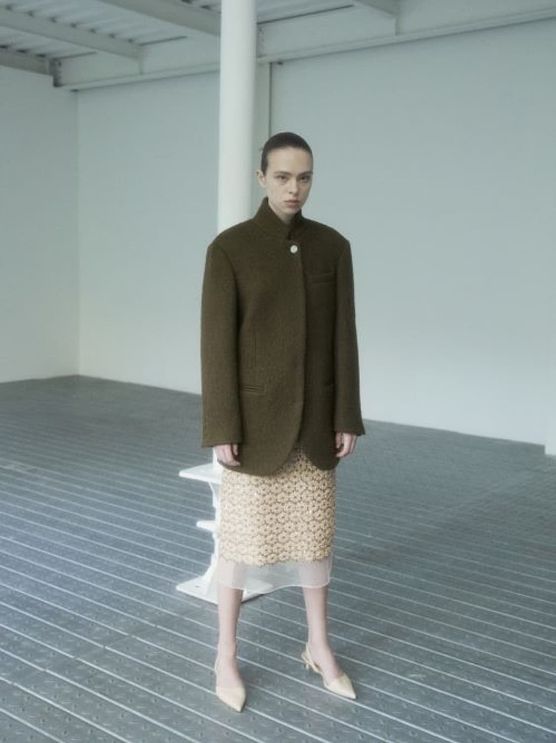 페이스넌 facenone 부클 하이넥 코트 옐로우 울 + 알파카 혼방 상품이미지1