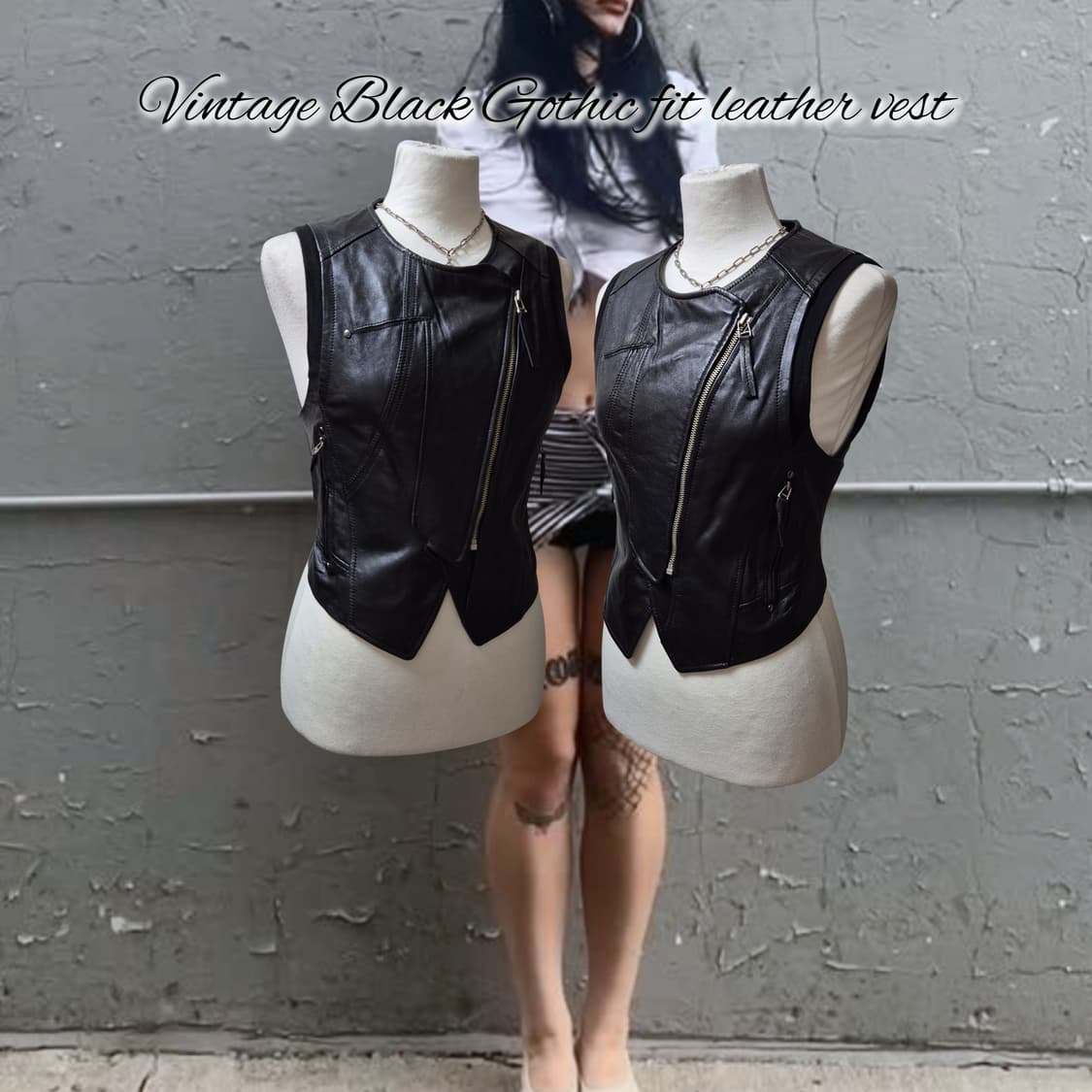 Vintage Black Gothic fit leather vest 상품이미지1