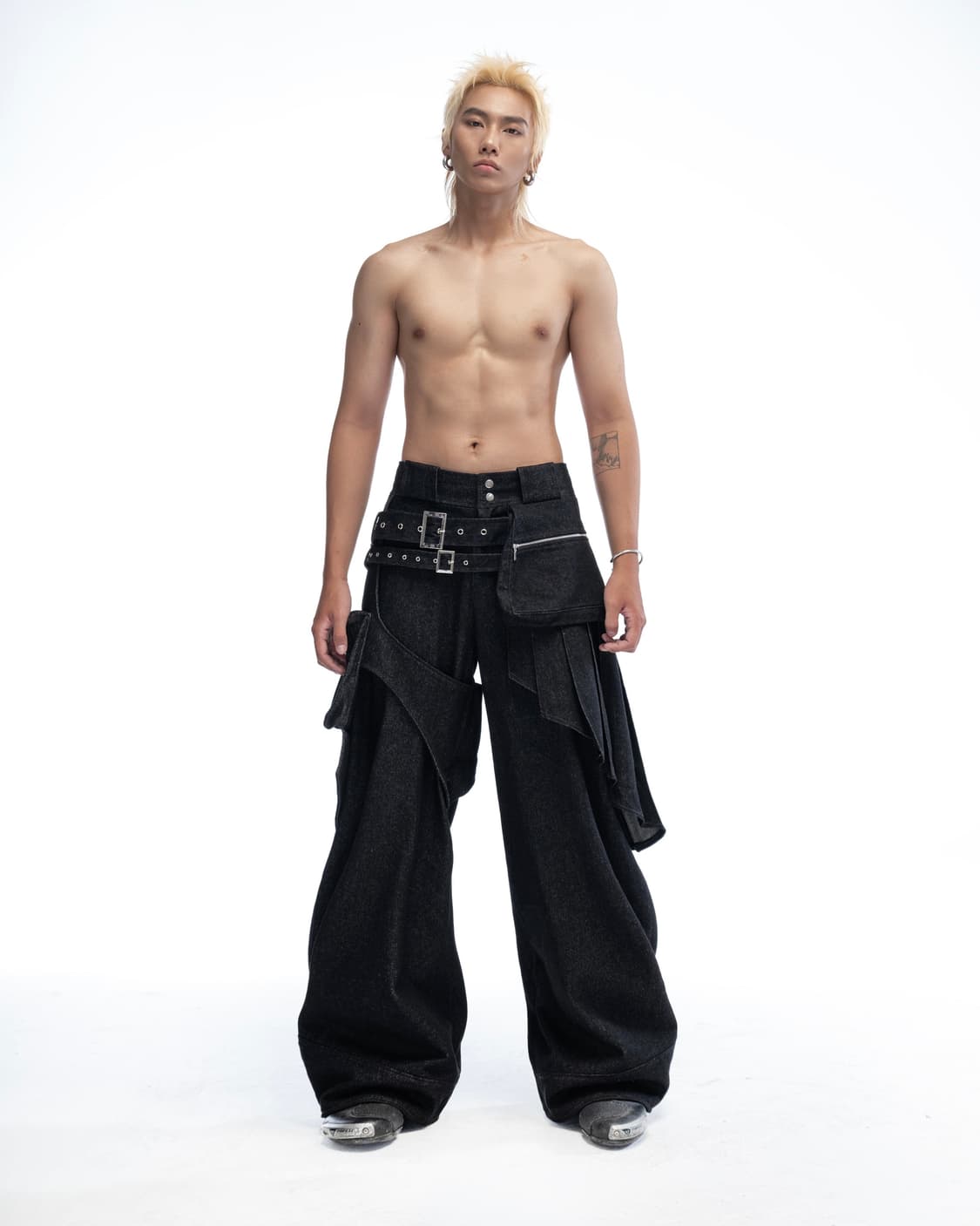 ACCOX-ACX  스커트 벨티드 카고 포켓 데님 팬츠 상품이미지1